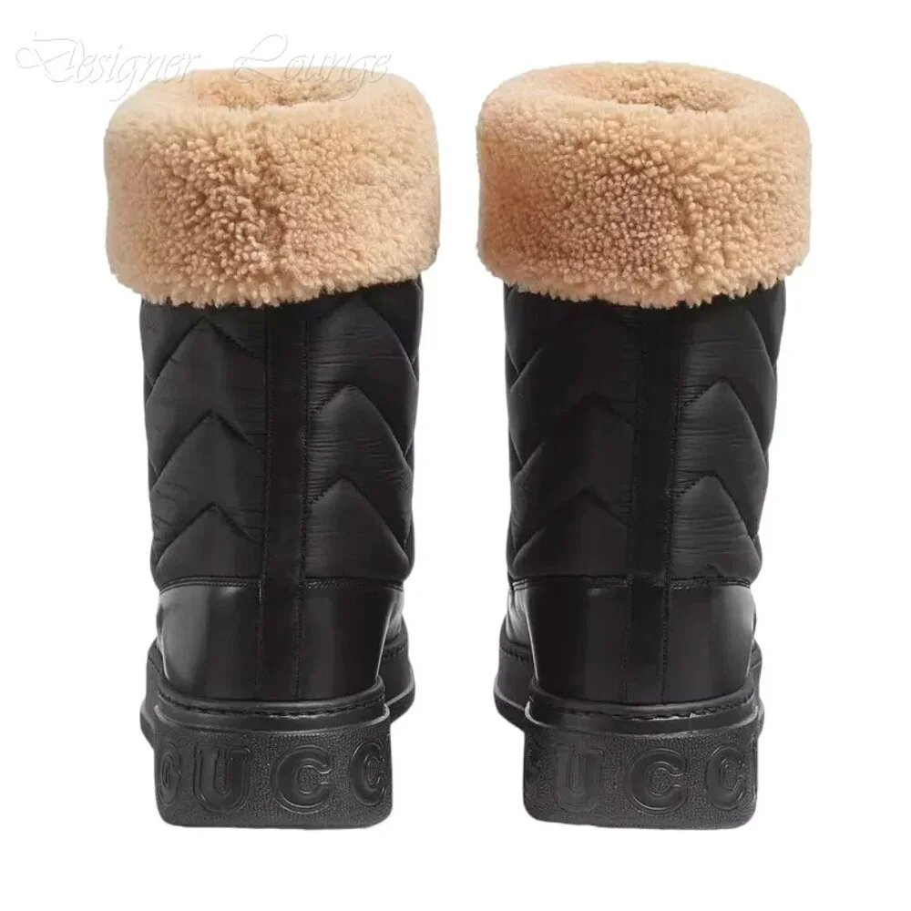 NEW GUCCI Quebec Shearling Horsebit Quilted Nylon and Leather Boots G 9 / US 9.5